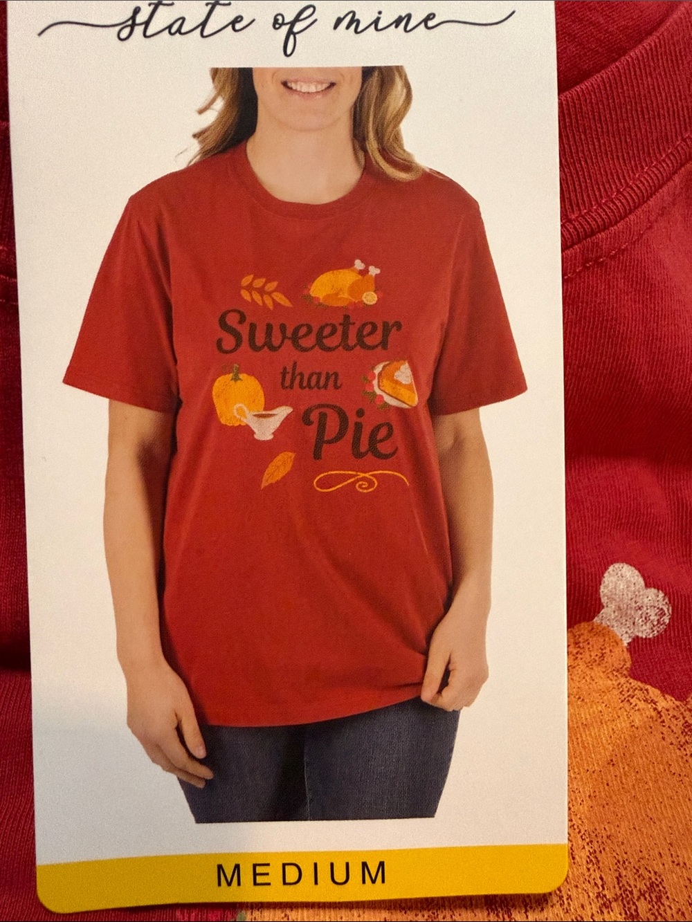State of Mind Thanksgiving"Sweeter Than Pie" Red Graphic Tee Cotton M, L NWT